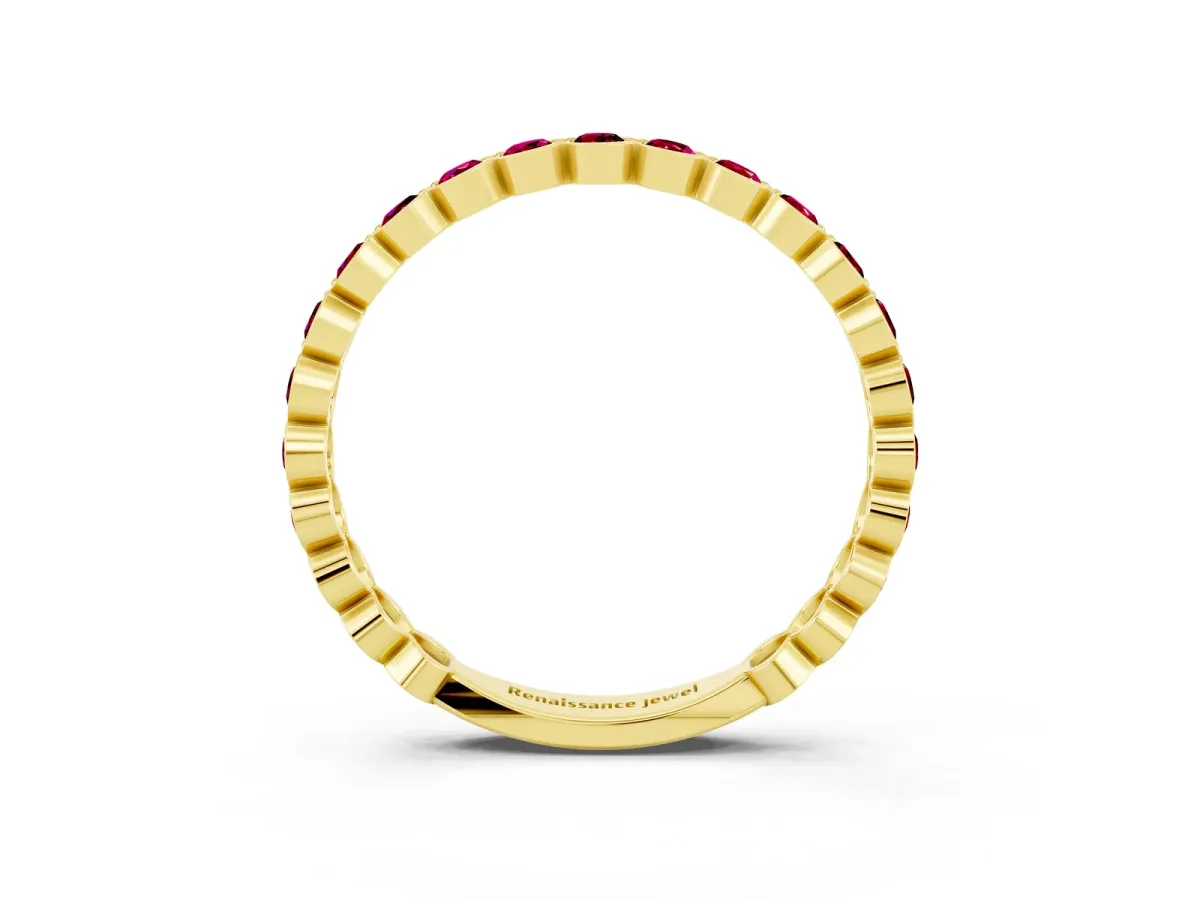 Round Garnet Bezel Set Eternity Band Yellow gold
