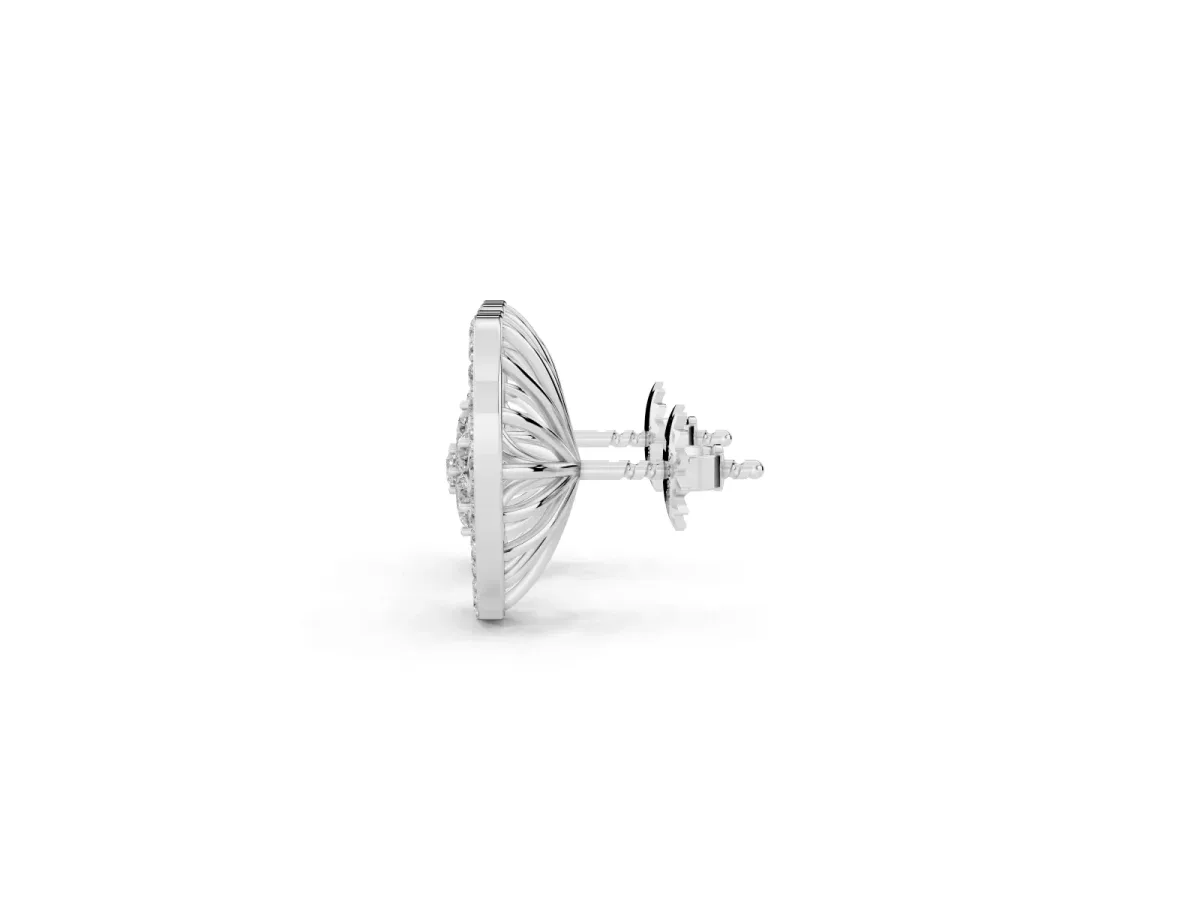 Round Diamond Open Heart Cluster Stud Earrings Silver