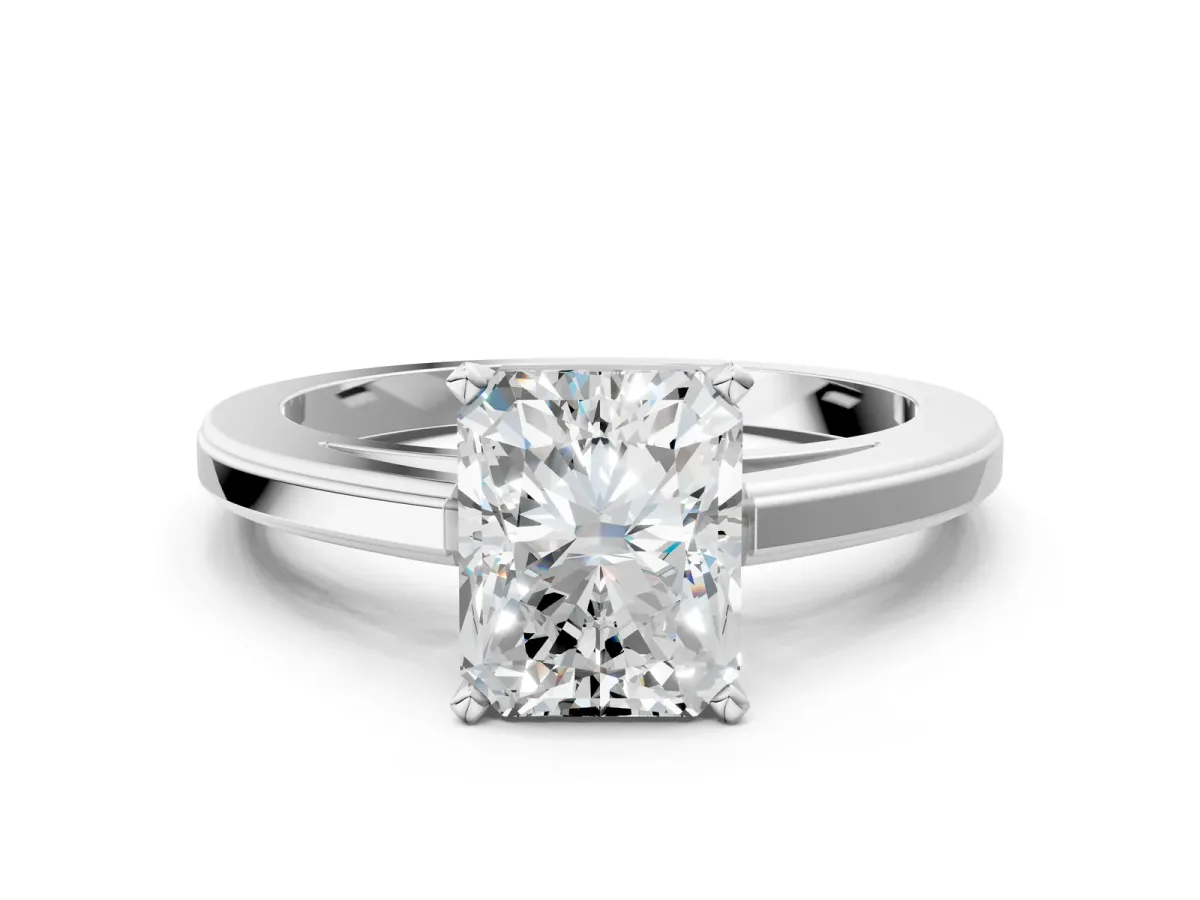 Radiant Cut Solitaire Diamond Ring with Four-Prong Setting and Classic Band Platinum