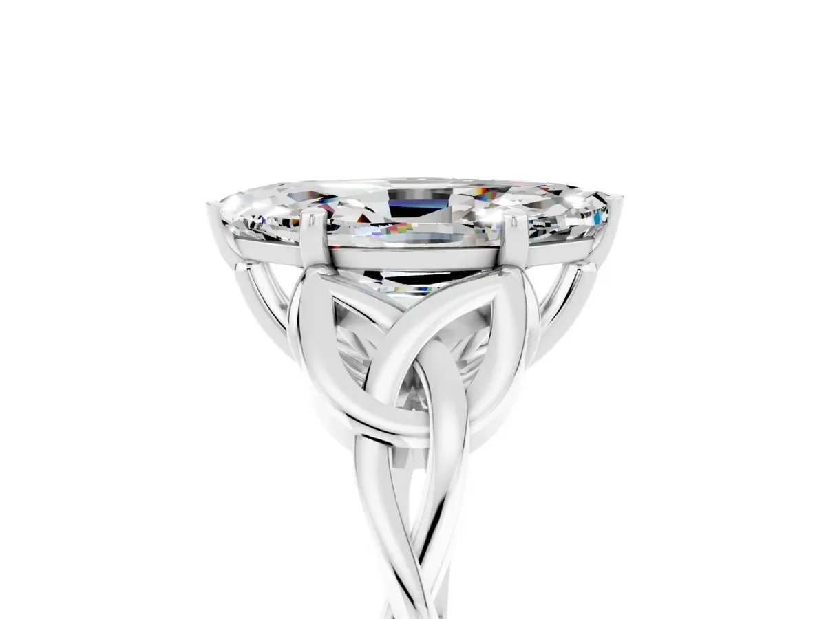 Marquise Cut Moissanite Solitaire Celtic Knot Ring with Four-Prong Setting White gold