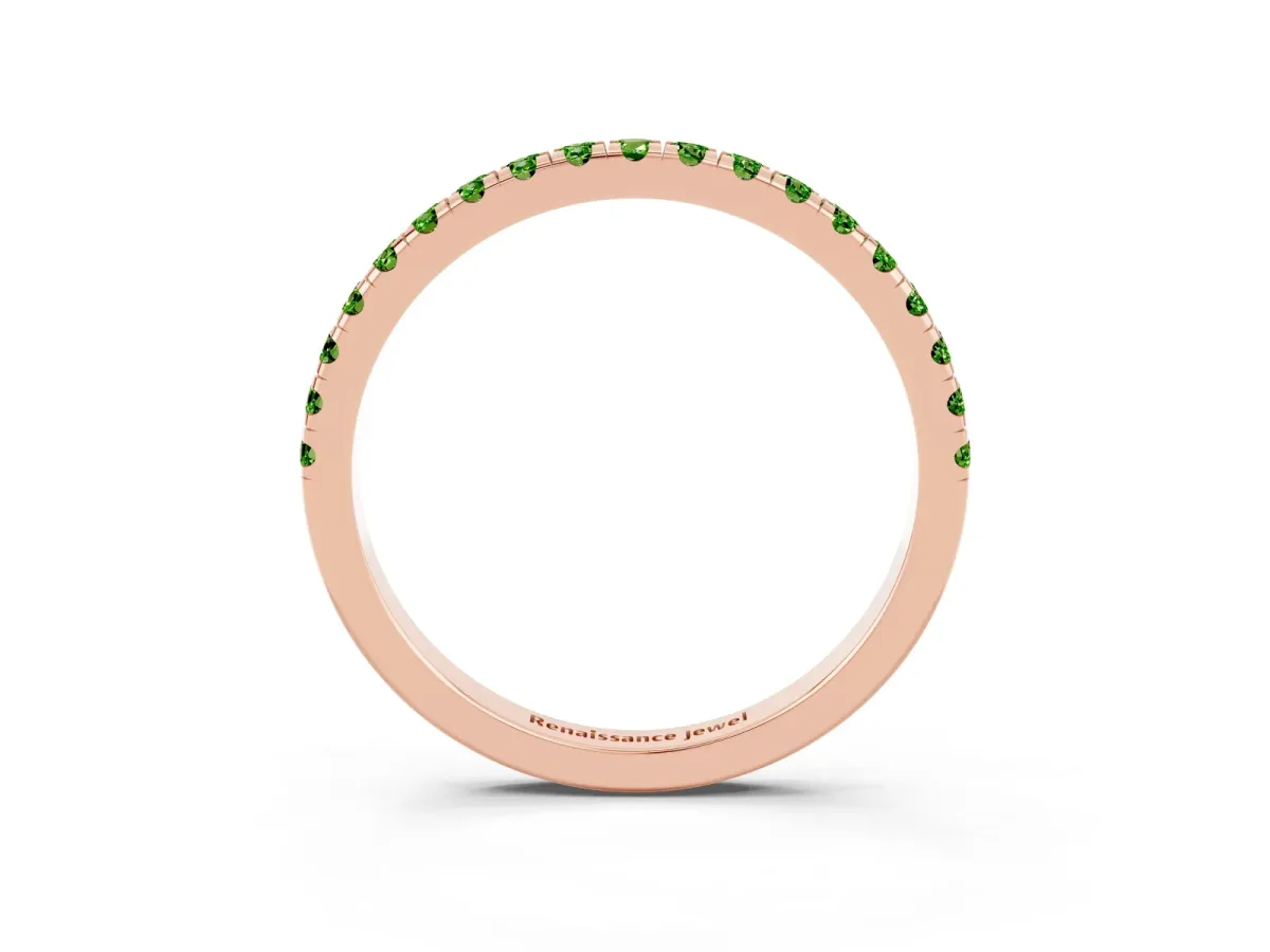 Pavé Round Peridot Half Eternity Band with Shared Prong Setting Rose gold