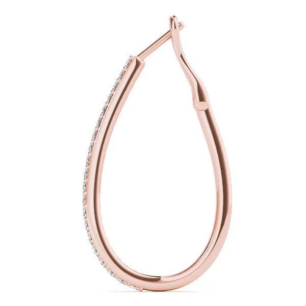 Pavé Round Diamond Teardrop Hoop Earrings with Hidden Hinged Setting Rose gold