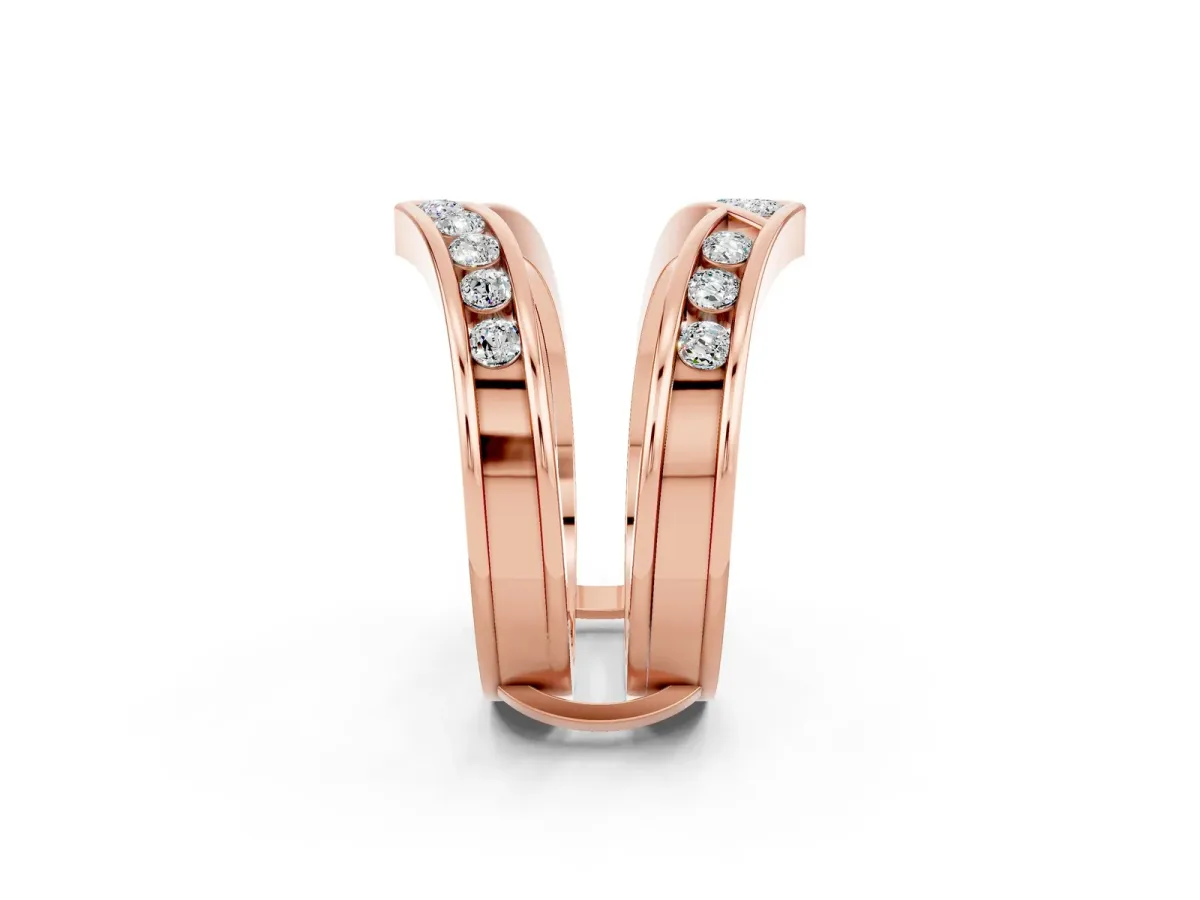 Round Moissanite Channel-Set Chevron Band Rose gold