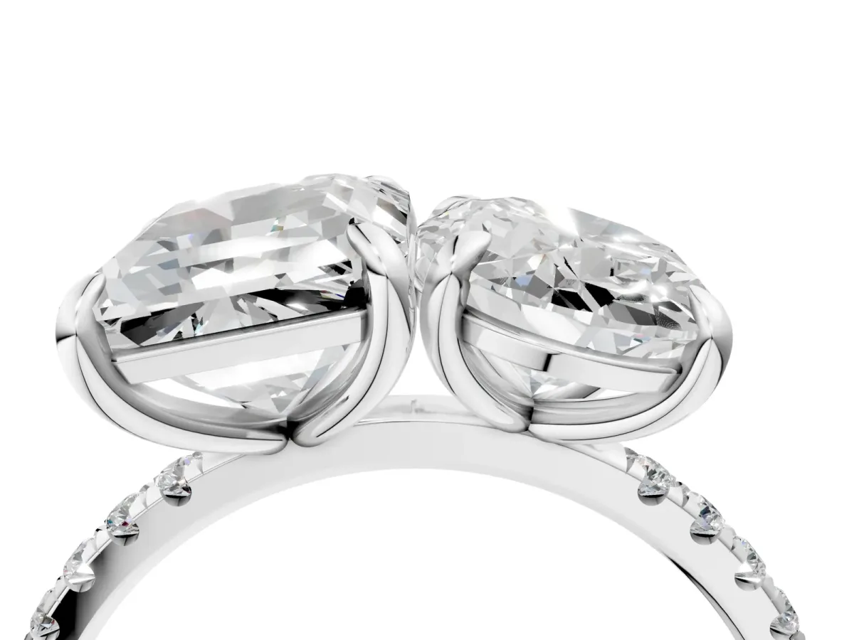 Oval and Emerald Toi Moi Ring with Prong Setting and Micro Pave Band Silver