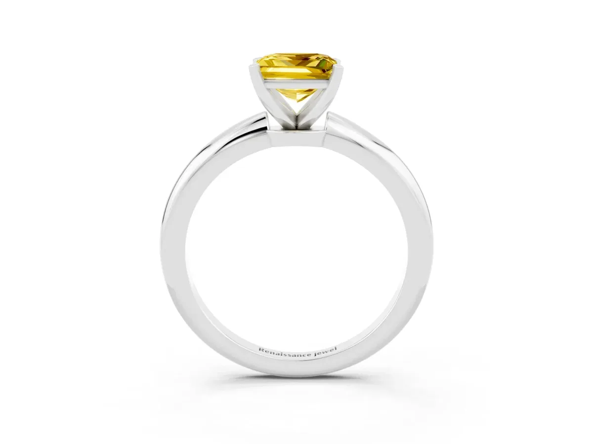 Princess Cut Yellow Sapphire Solitaire Ring with Six-Prong Setting and Classic Band Silver
