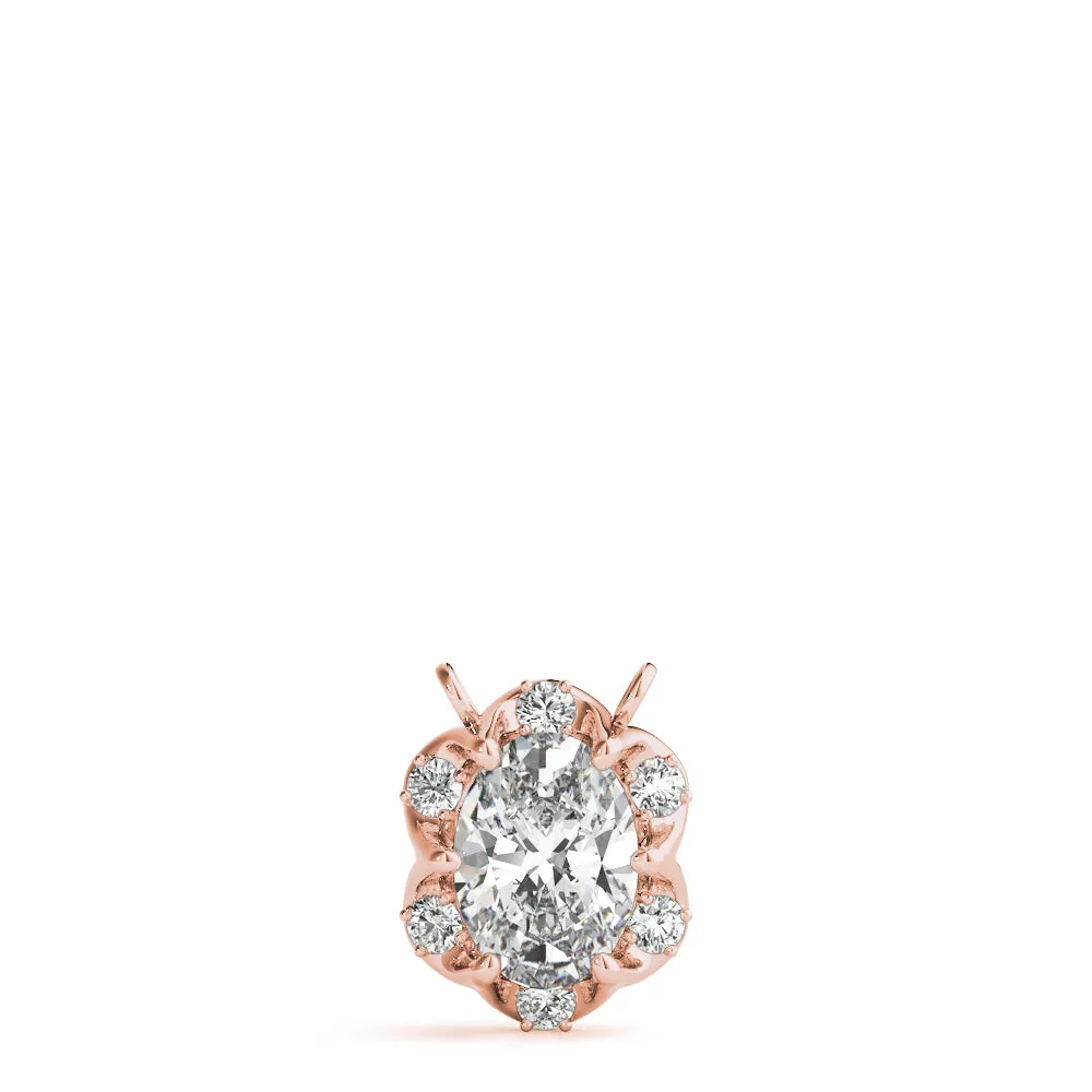 Oval Diamond Halo Pendant with Prong Setting Rose gold