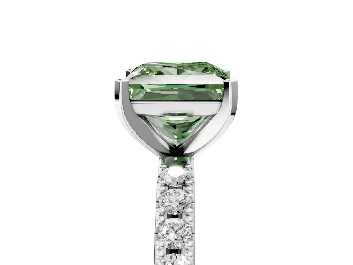 Fancy Green Princess Cut Diamond Solitaire Pavé Band with Four-Prong Setting Silver