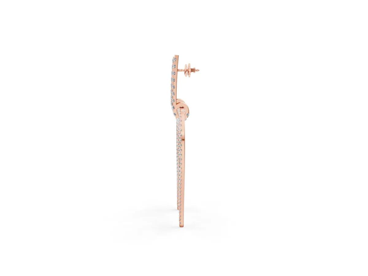 Round Diamond Striped Teardrop Statement Drop Earrings Rose gold