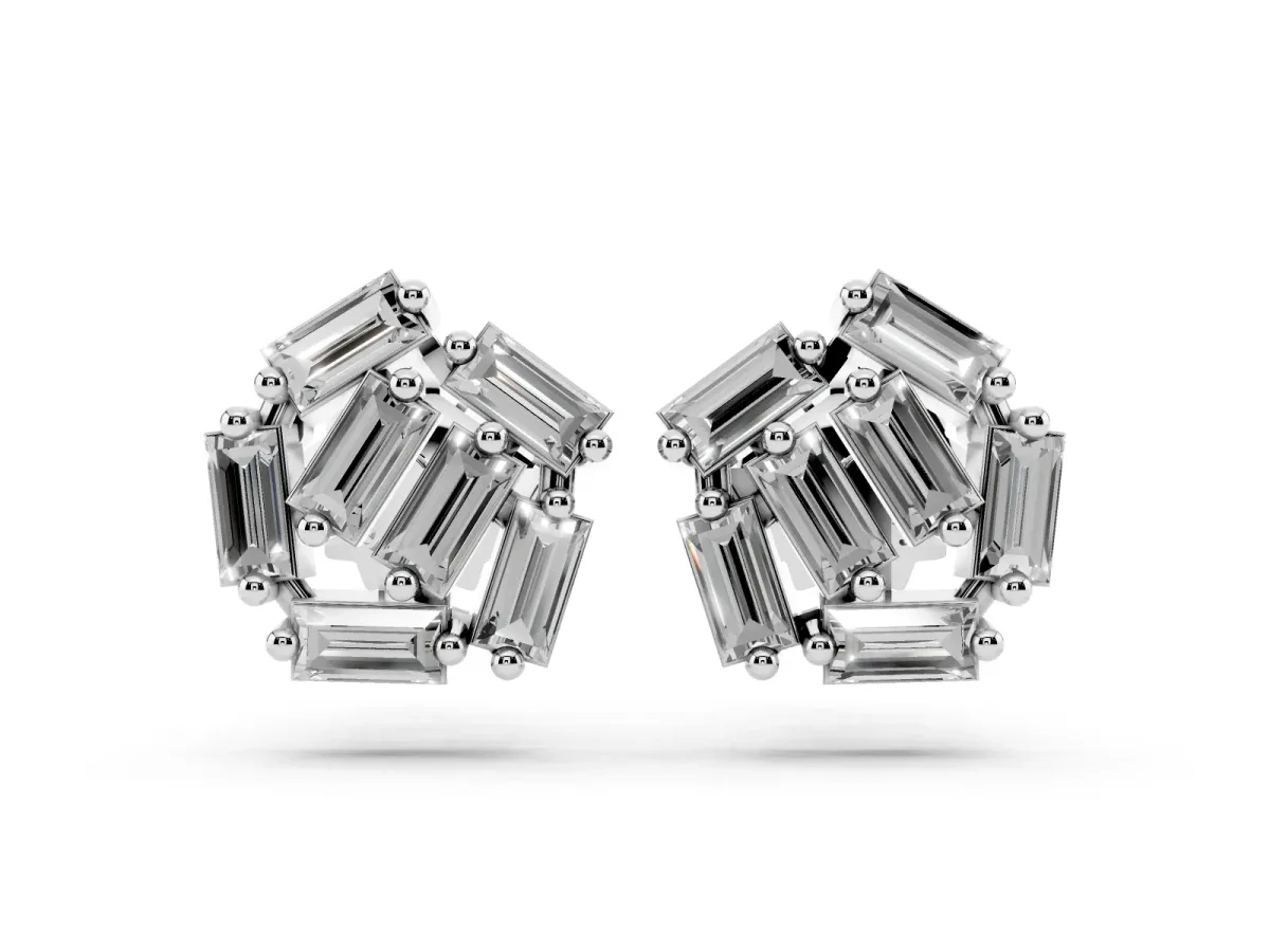 Baguette Diamond Cluster Stud Earrings Platinum