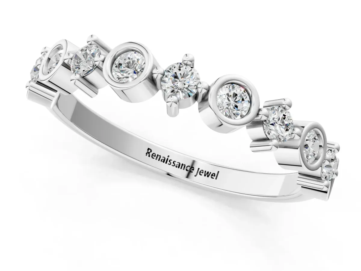 Bezel and Prong Set Round Diamond Half Eternity Band Silver