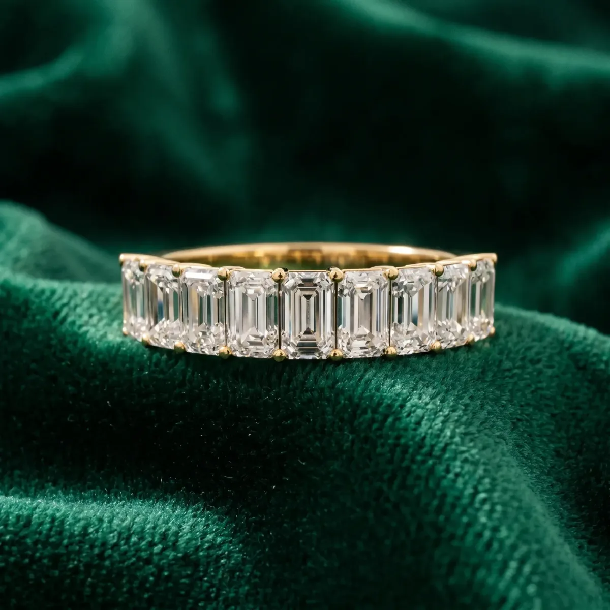 Emerald Cut Diamond Prong-Set Eternity Band Yellow gold
