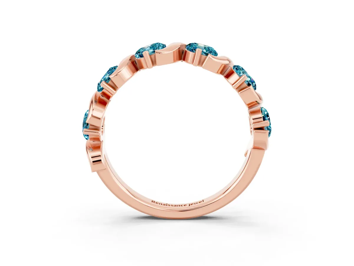 Six-Stone Round Blue Topaz Wave Band with Shared Prong Setting Rose gold