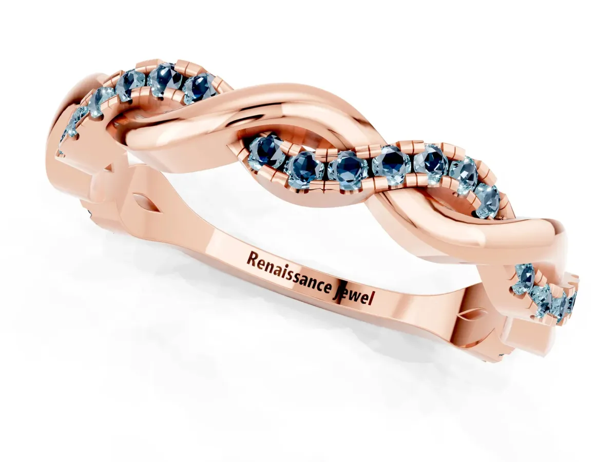 Round Aquamarine Twist Eternity Band with Pavé Setting Rose gold