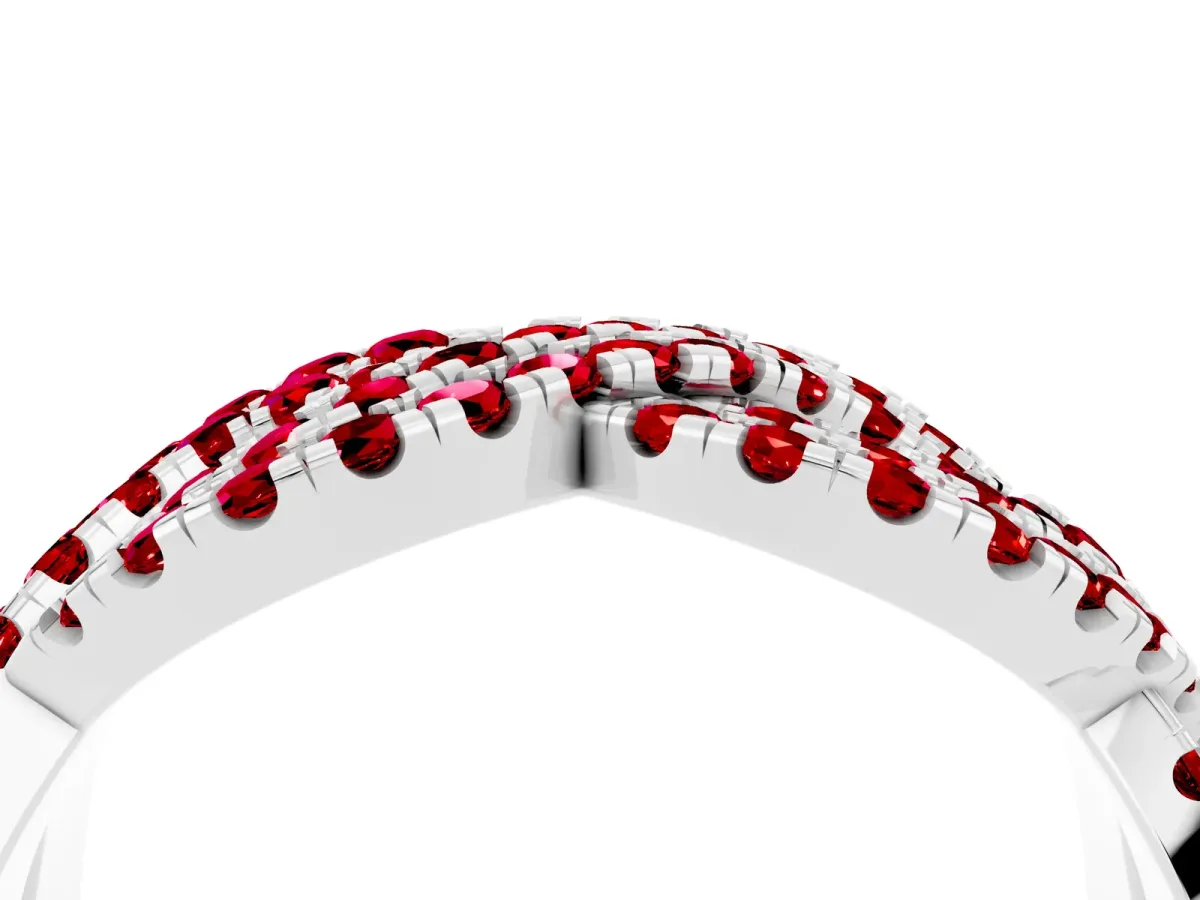 Pavé Round Ruby Infinity Twist Band with Shared Prong Setting White gold
