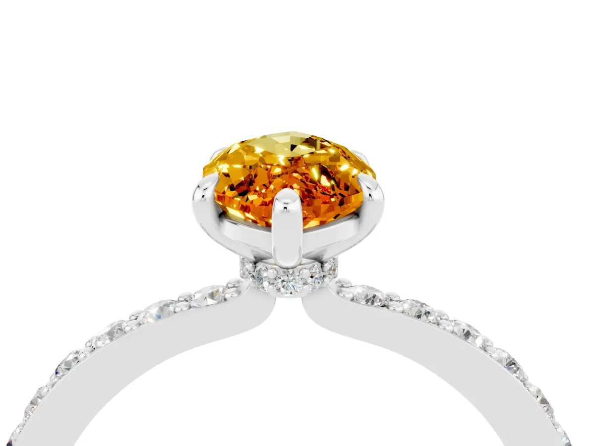 Marquise Cut Citrine Solitaire Engagement Ring with Pavé Band and Four-Prong Setting Silver