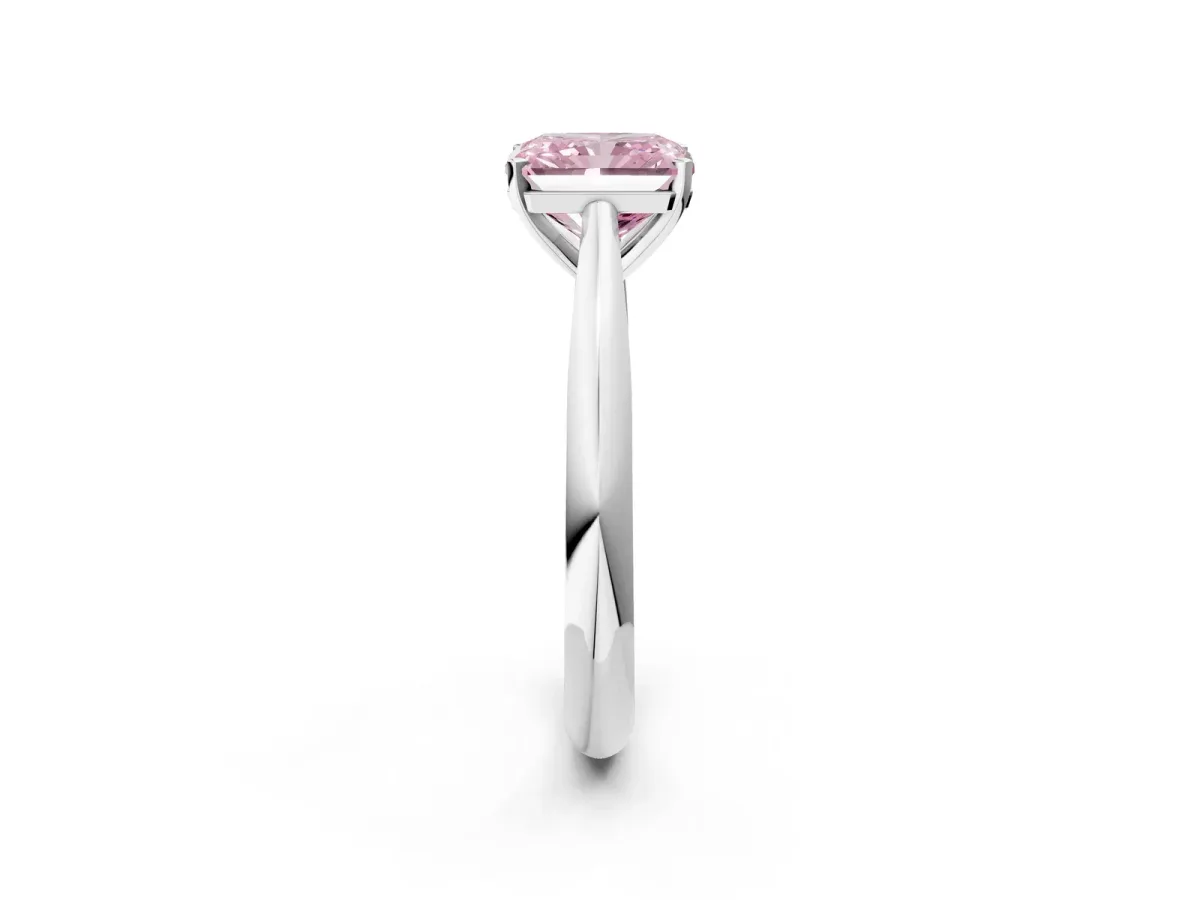 Fancy Pink Radiant Cut Diamond Solitaire Engagement Ring with Cathedral Setting and Four-Prong Mount Silver
