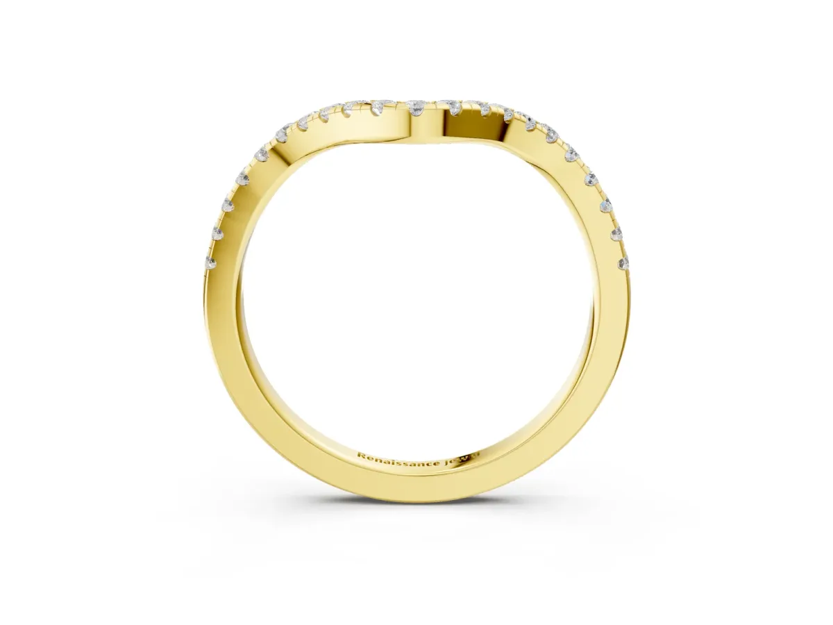 Pavé Round Diamond Infinity Twist Band with Shared Prong Setting Yellow gold