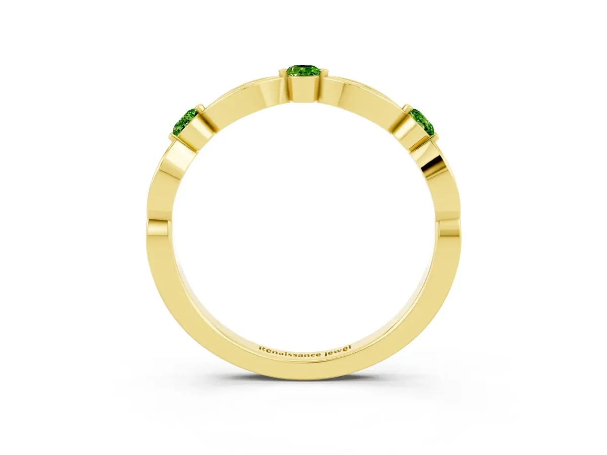 Marquise and Round Peridot Milgrain Band with Bezel Setting Yellow gold