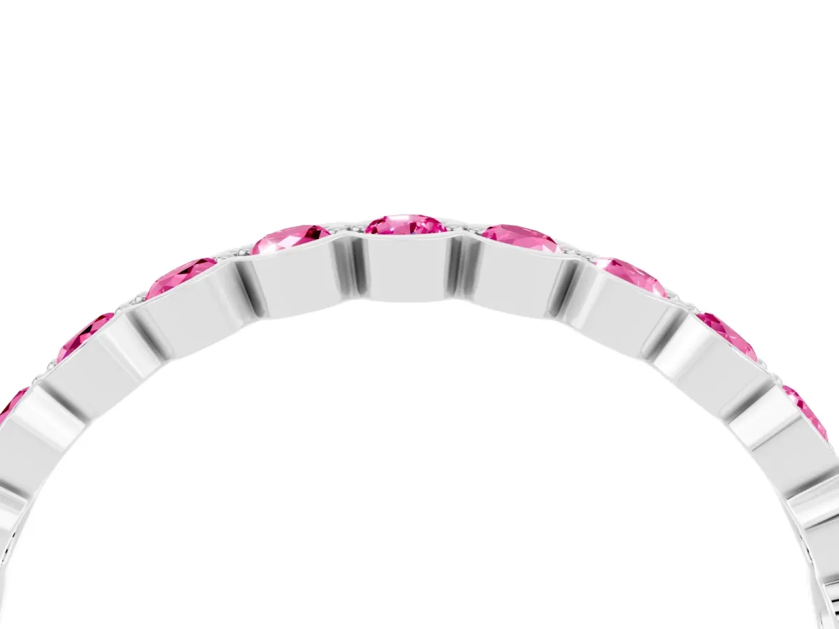 Round Pink Sapphire Bezel Set Eternity Band Platinum