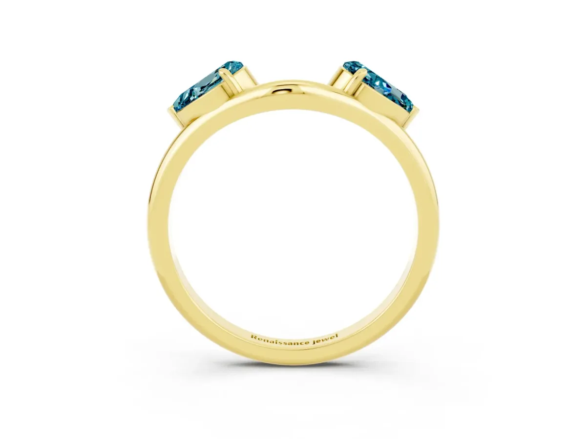 Two-Stone Pear Blue Topaz Bypass Ring with Prong Setting Yellow gold