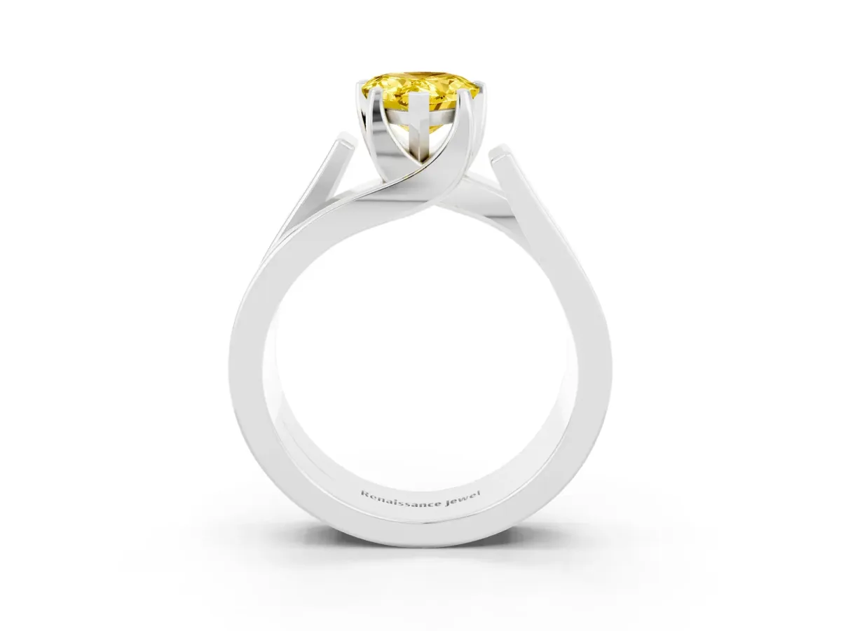 Modern Tension Set Pear Cut Yellow Sapphire Solitaire Wide Band Ring Silver