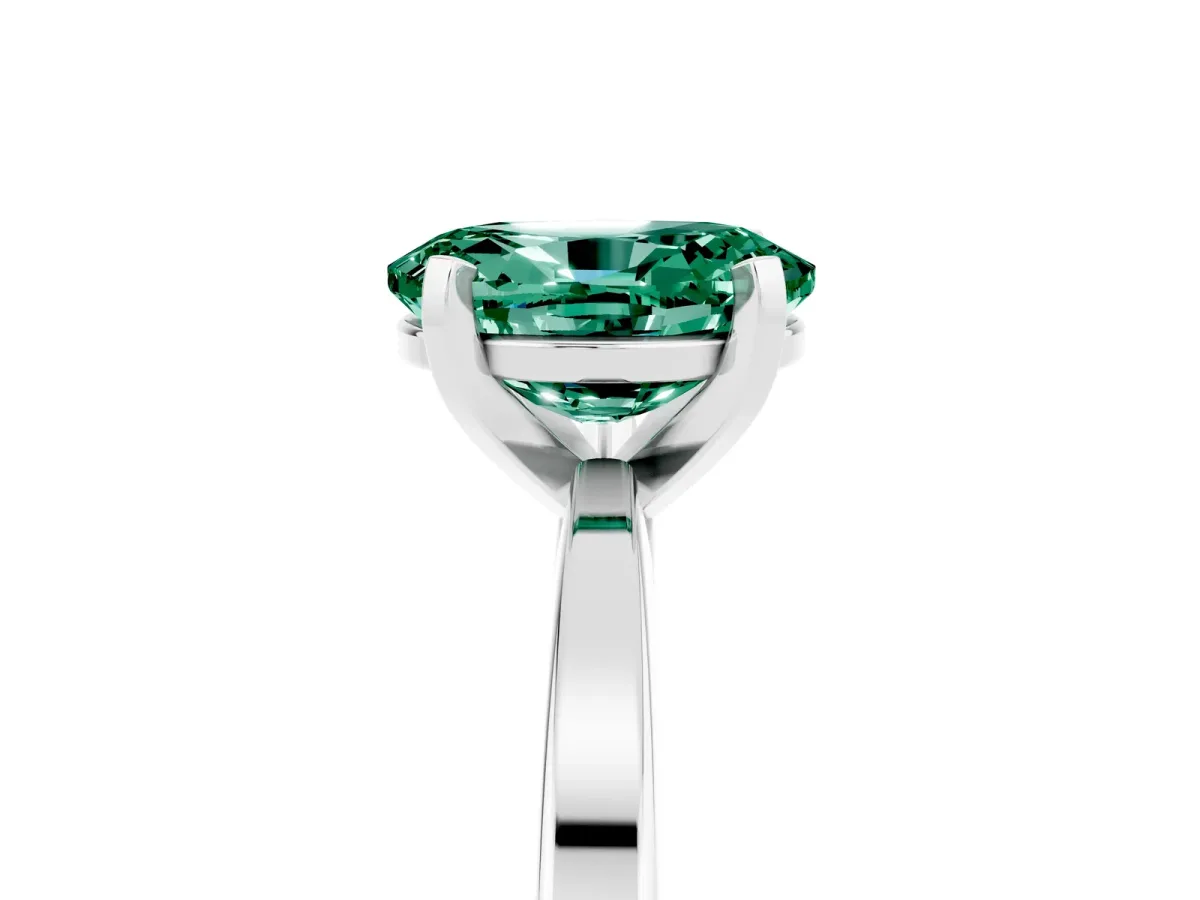 Oval Cut Green Sapphire Solitaire Engagement Ring with Classic Band and Four-Prong Setting Silver