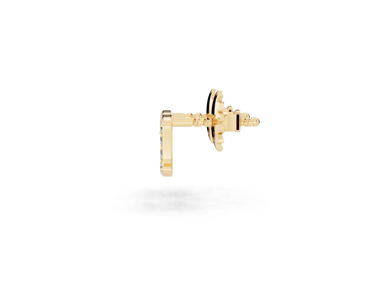 Round Diamond Initial A Stud Earrings Yellow gold