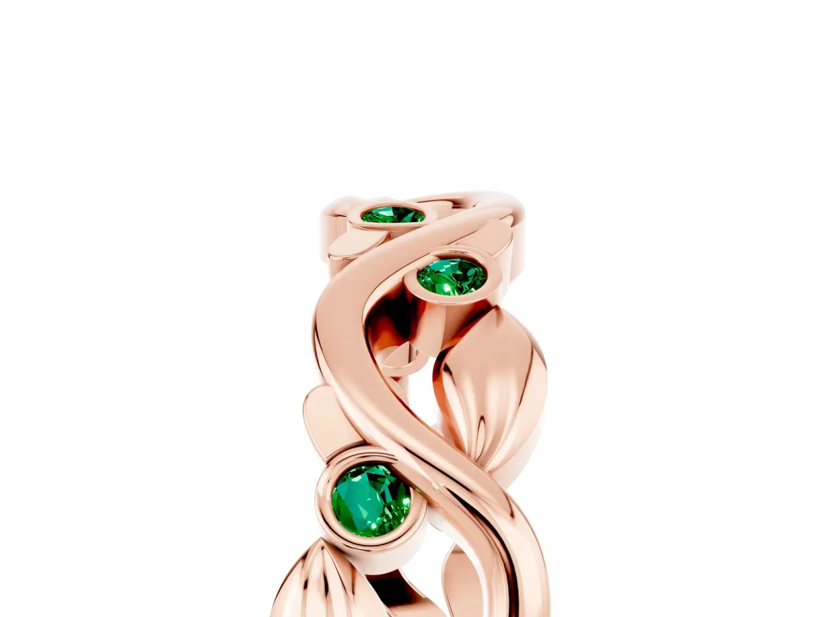 Round Emerald Leaf Eternity Band with Bezel Setting Rose gold