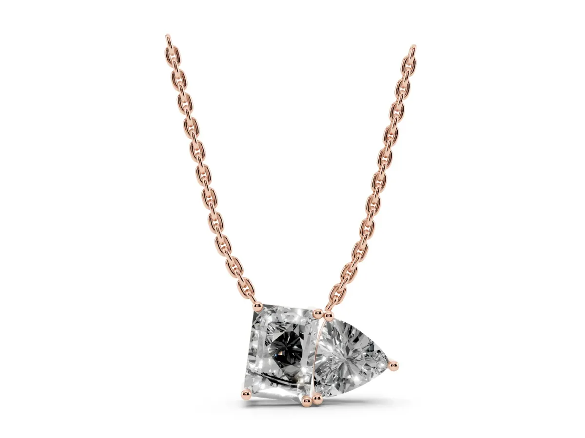 Radiant and Trillion Diamond Two-Stone Pendant with Prong Setting Rose gold