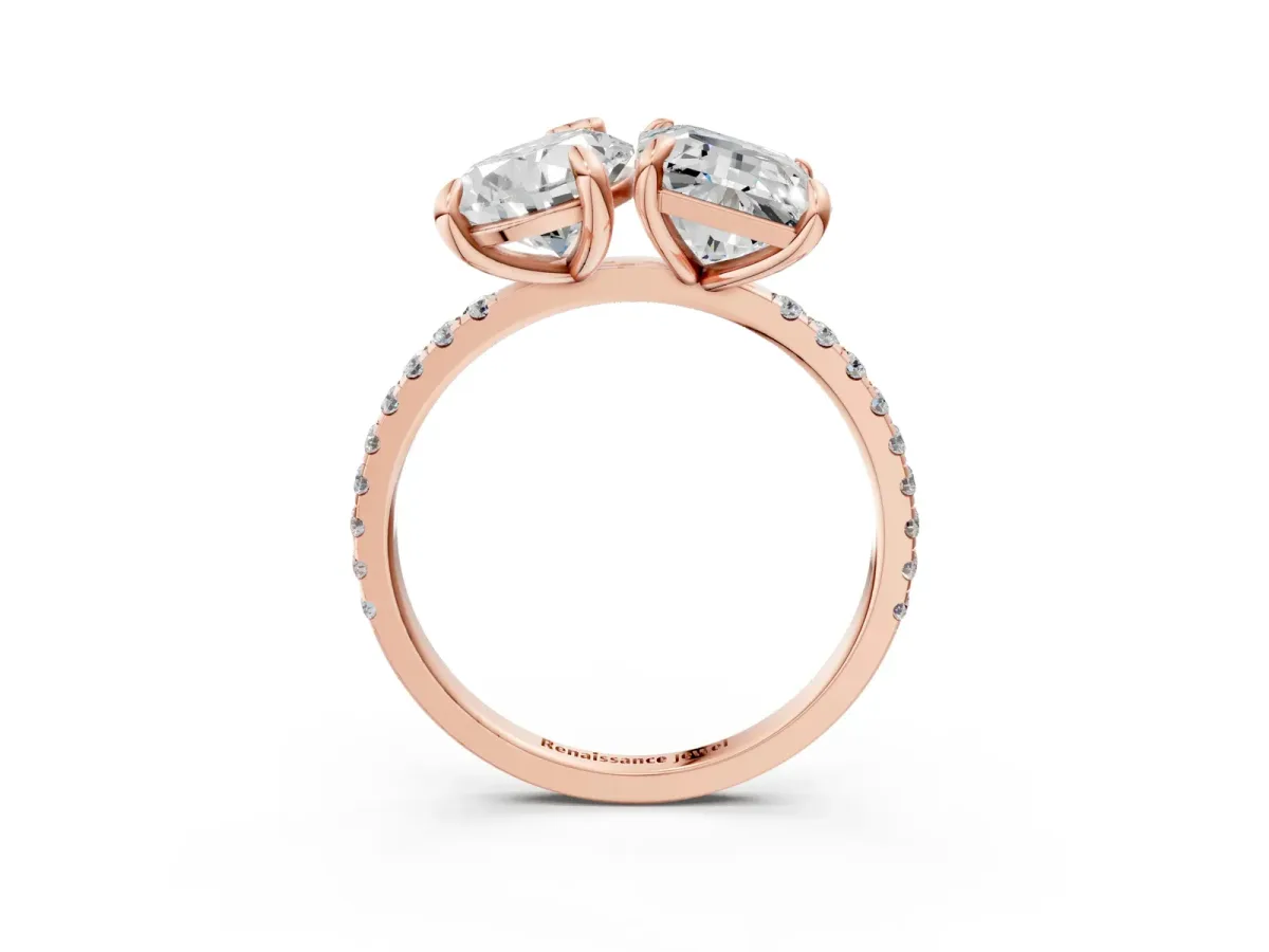 Pear and Emerald Toi Moi Ring with Prong Setting and Micro Pave Band Rose gold