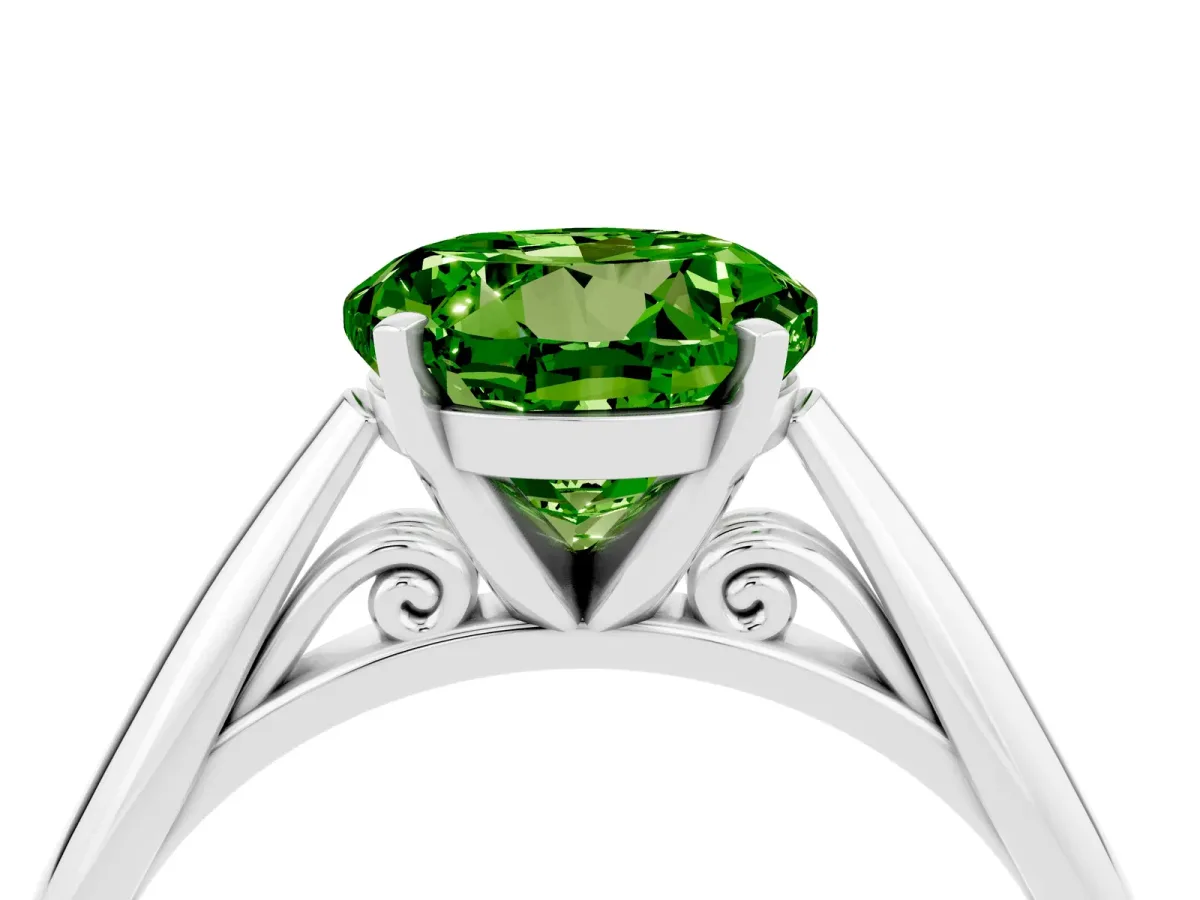 Round Cut Peridot Solitaire Engagement Ring with Cathedral Setting and Four-Prong Mount White gold