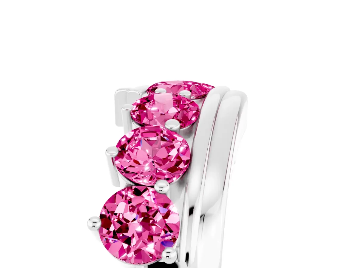 Round Pink Sapphire Wave Band with Channel and Shared Prong Setting Platinum