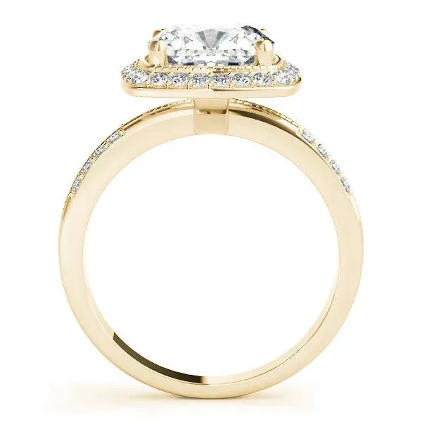 Cushion Cut Diamond Double Halo Ring with Split Shank and Four-Prong Setting Yellow gold