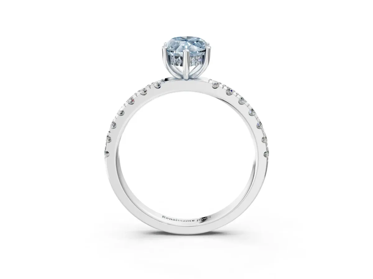 Fancy Blue Marquise Cut Diamond Pave Band Solitaire Ring with Round and Prong Setting Silver