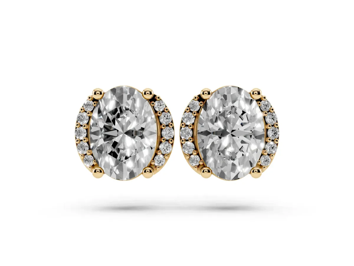 Oval Diamond Half Halo Stud Earrings Yellow gold