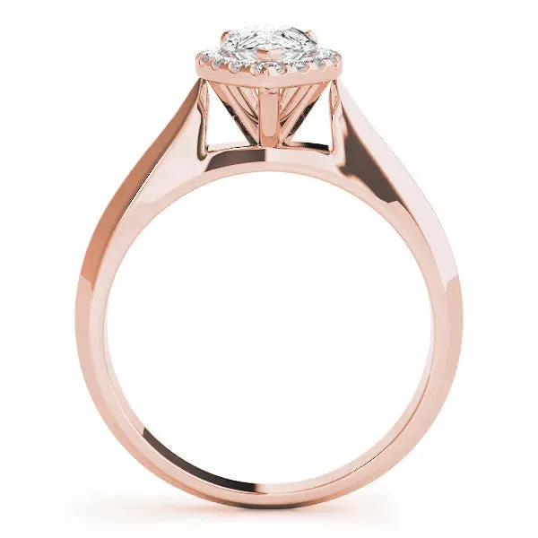 Halo Pear Cut Cut Solitaire Diamond Ring with Prong Setting Rose gold