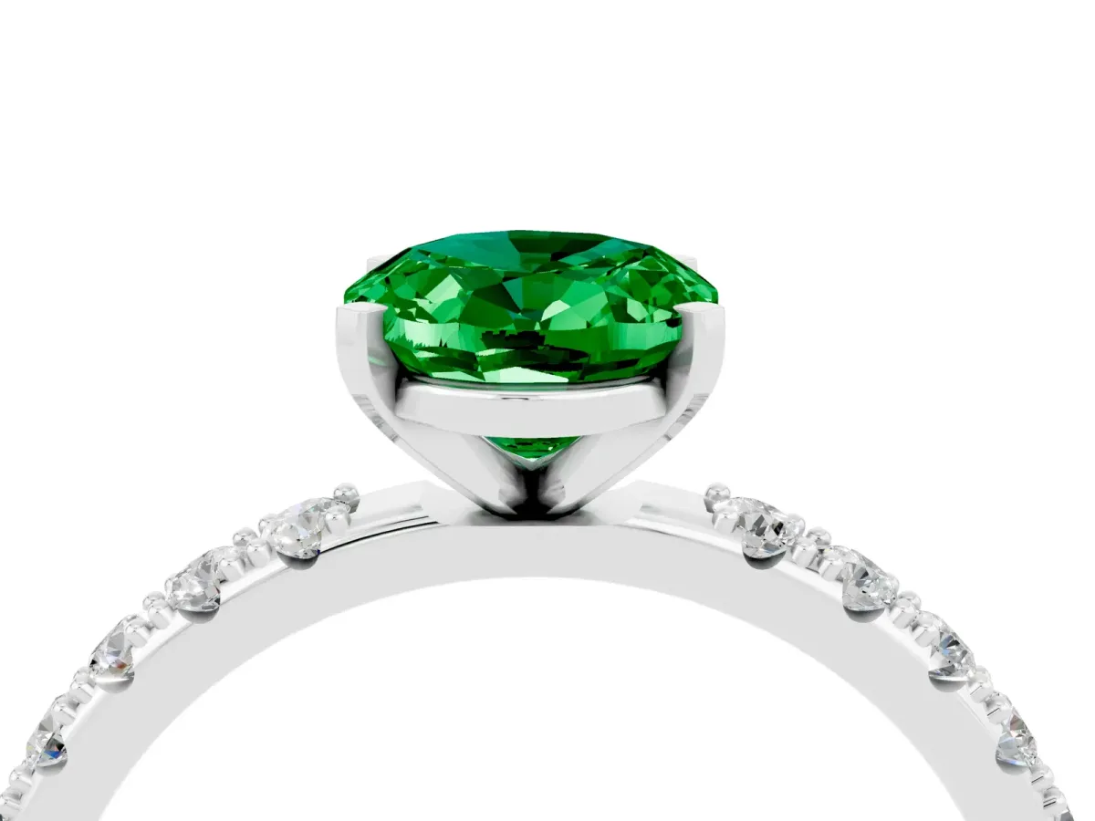 Oval Cut Emerald Solitaire Pavé Band with Four-Prong Setting Platinum