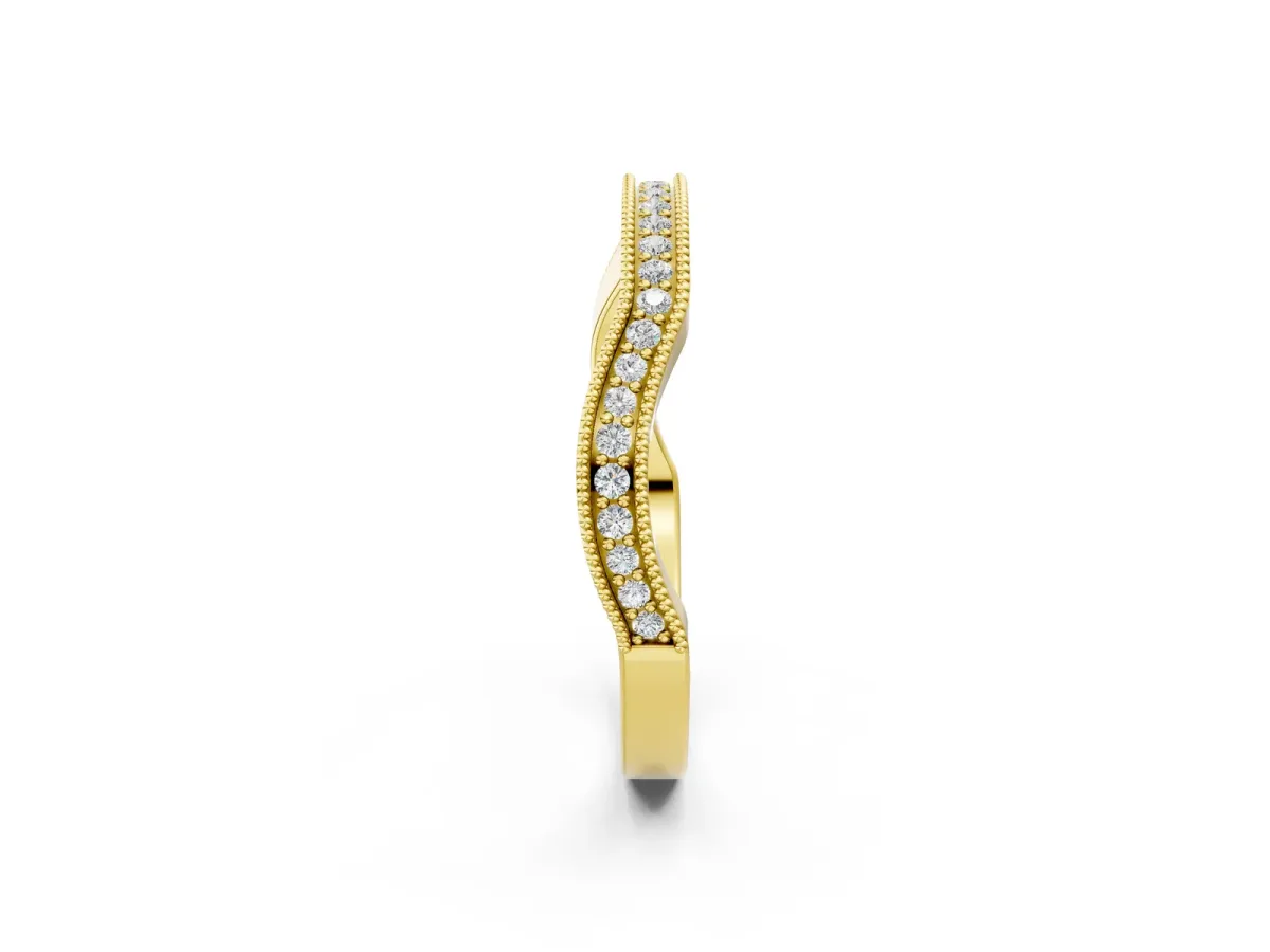 Milgrain Channel-Set Round Diamond Contour Band Yellow gold