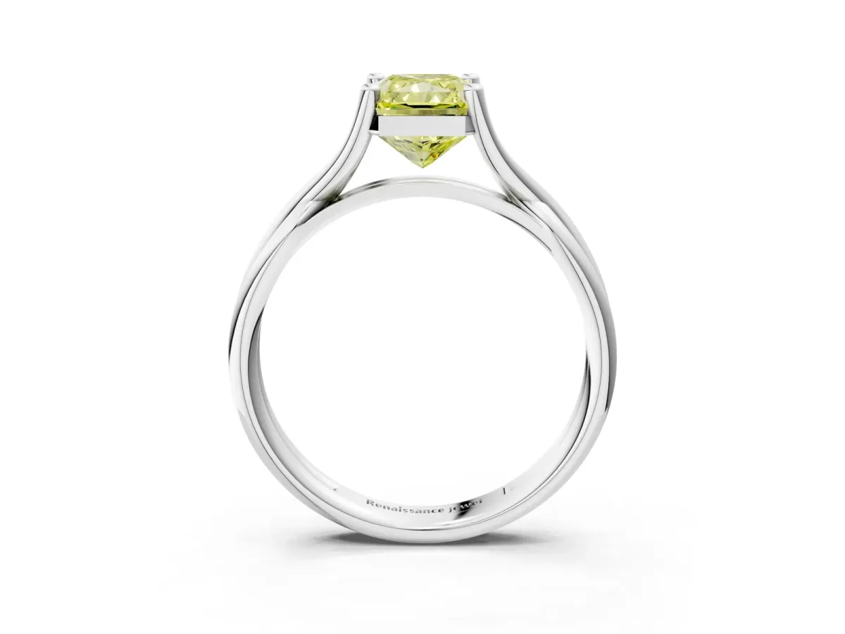 Fancy Yellow Radiant Cut Diamond Solitaire Twist Band Prong Setting Ring Platinum
