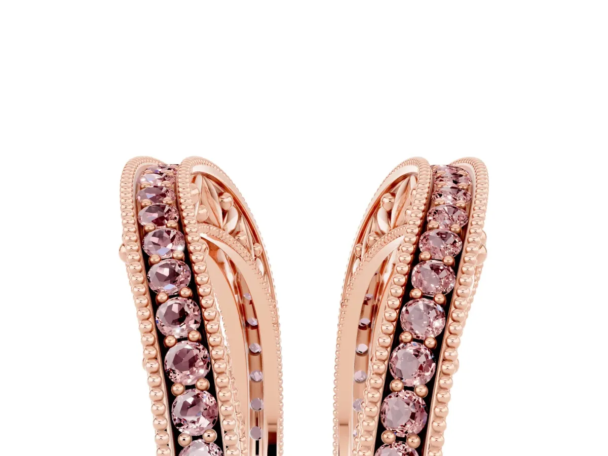 Round Morganite Milgrain Eternity Band with Channel Setting Rose gold