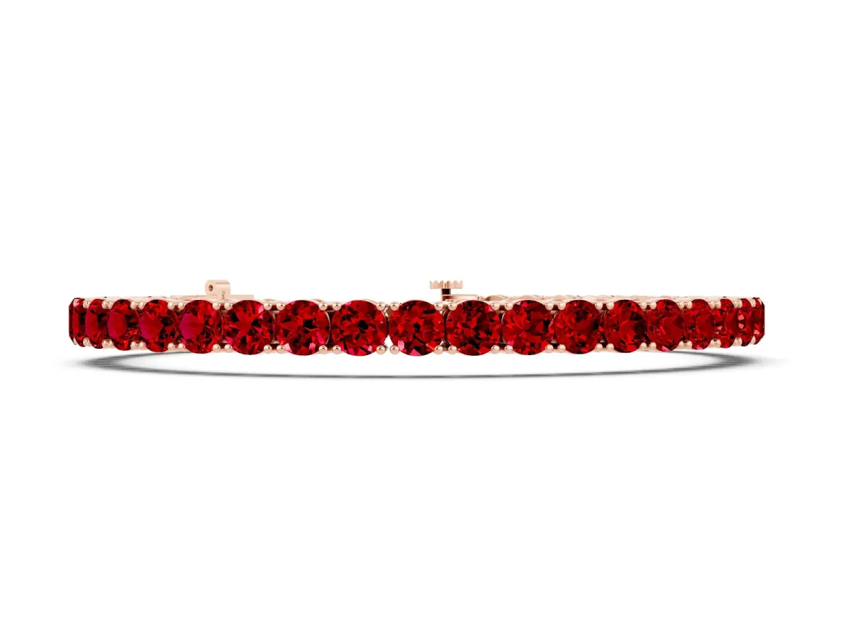 Round Brilliant Ruby Tennis Bracelet with Prong Setting Rose gold