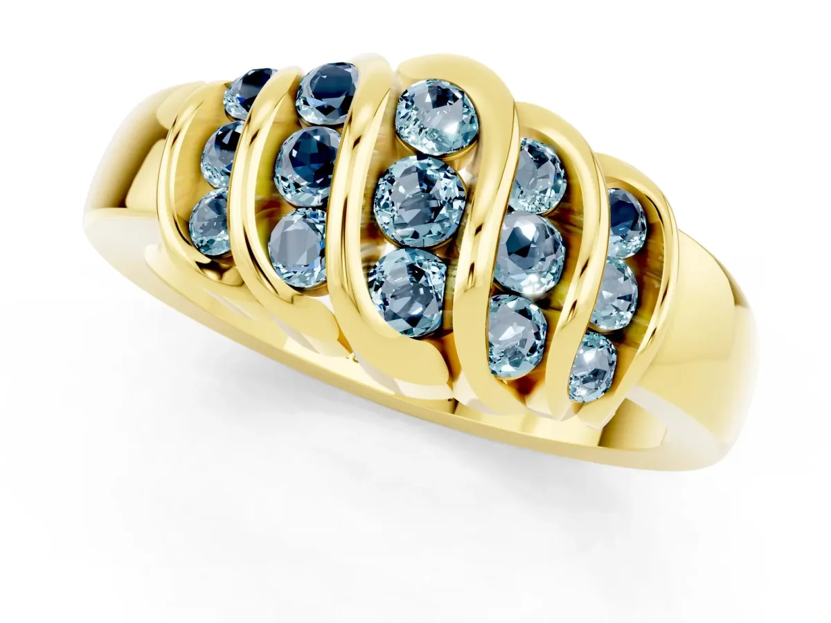 Round Aquamarine Multi-Row Crossover Band Yellow gold