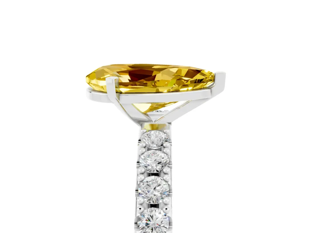 Pear Cut Yellow Sapphire Solitaire Pavé Band with Four-Prong Setting Silver
