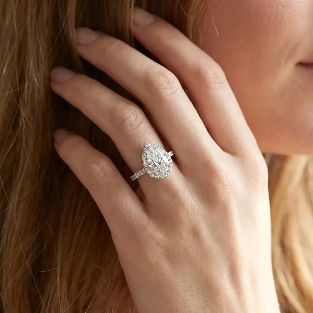 Asscher Cut Diamond Halo Ring with Round Pavé Split Shank and Prong Setting Platinum