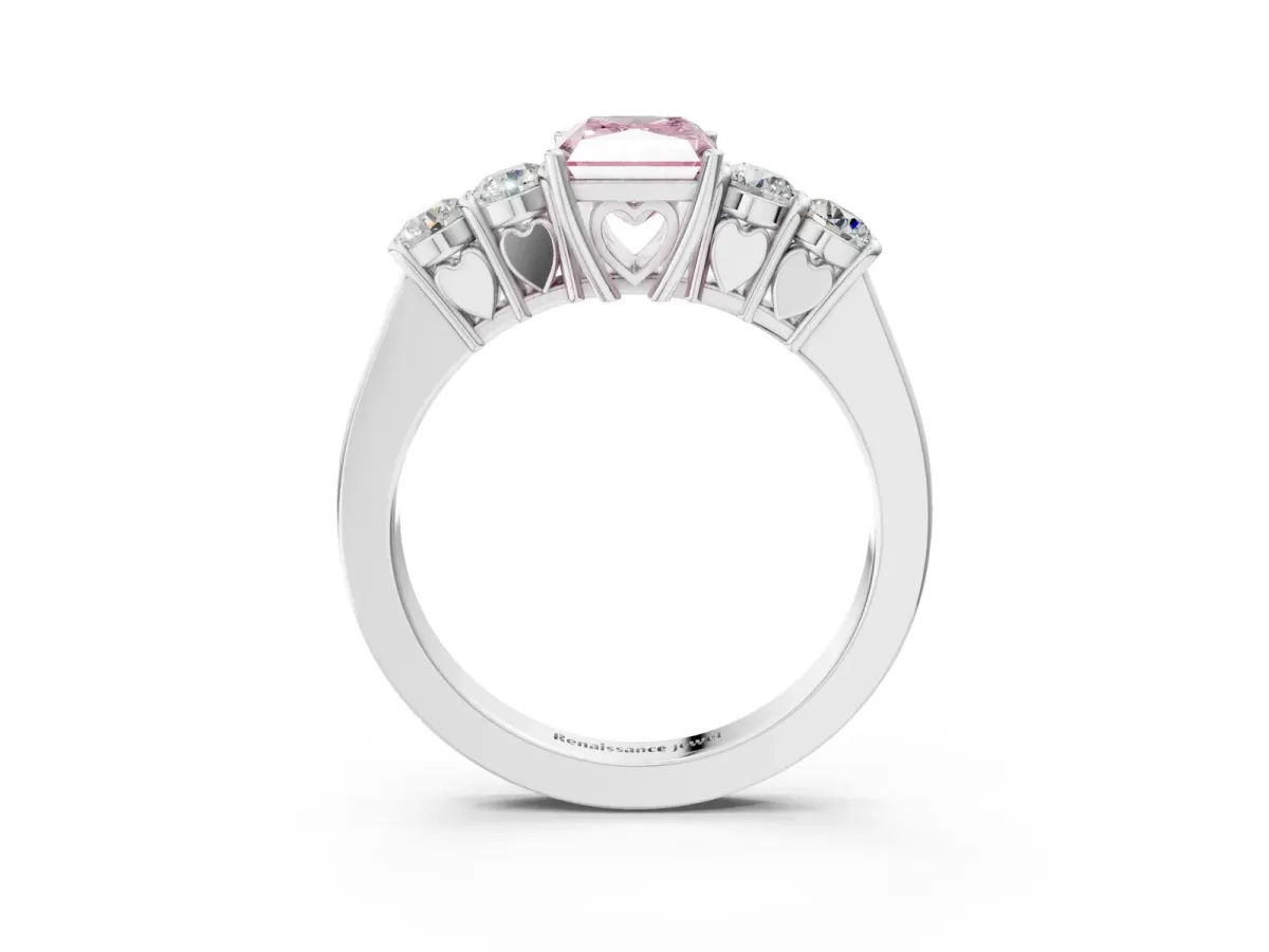 Fancy Pink Radiant Cut Cut Diamond Five-Stone Prong Set White Gold Ring Platinum