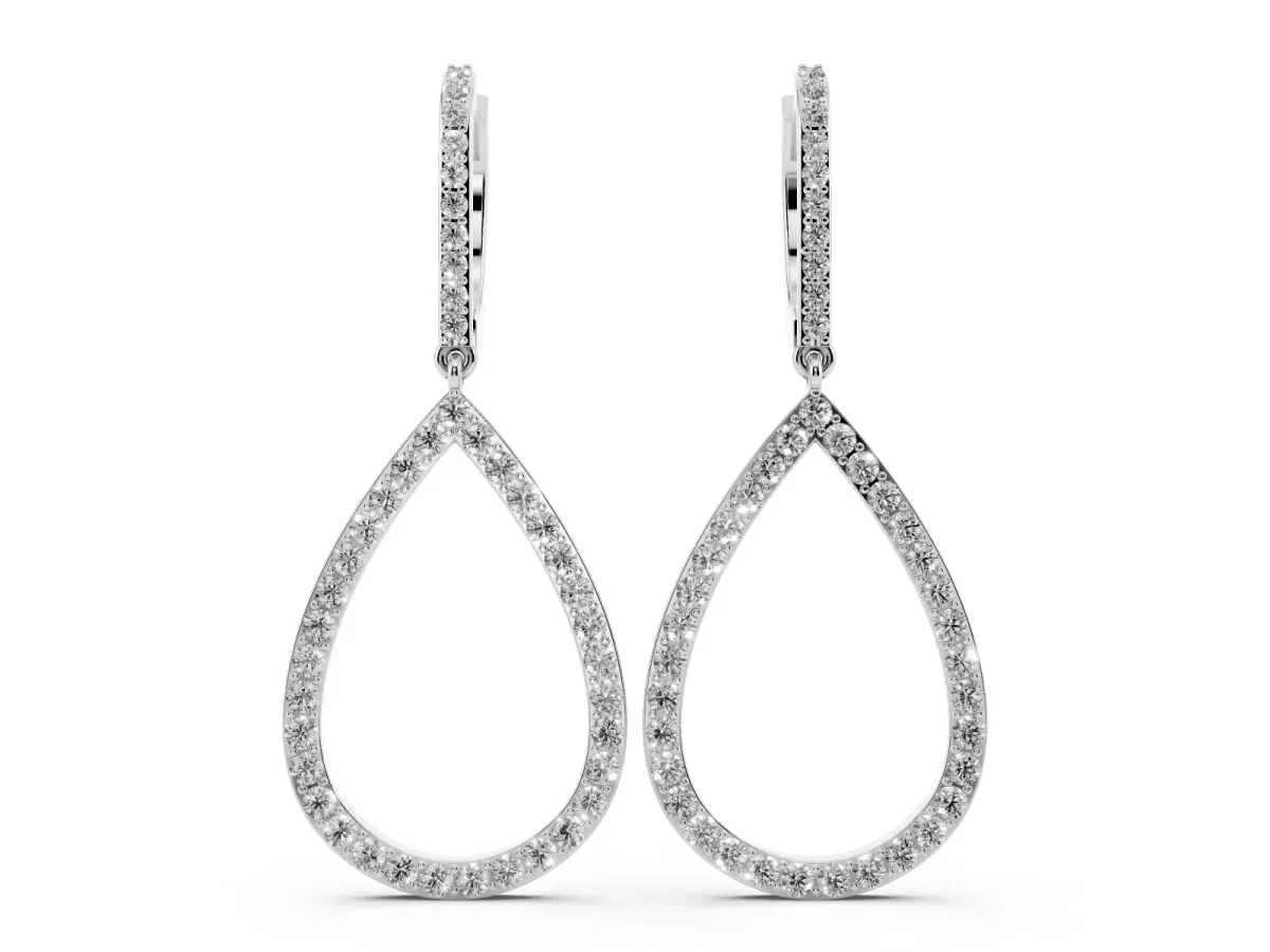 Round Diamond Teardrop Drop Earrings Platinum