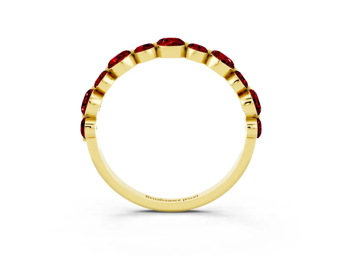 Round Ruby Scalloped Prong Set Eternity Band Yellow gold