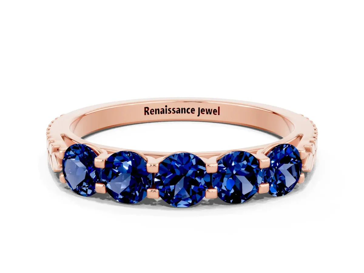 Five-Stone Round Blue Sapphire Prong-Set Band Rose gold