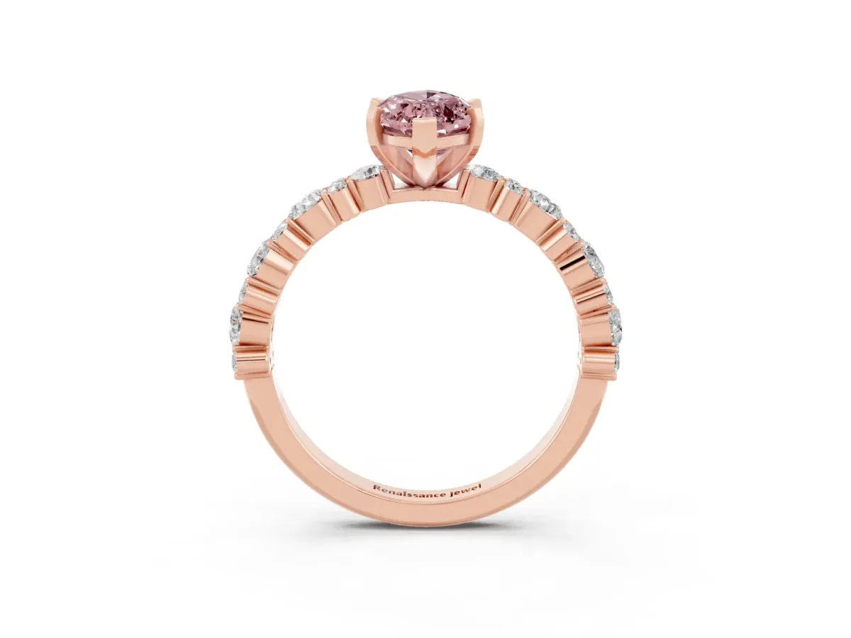 Marquise Cut Morganite Side Stone Solitaire Ring with Round and Four-Prong Setting Rose gold