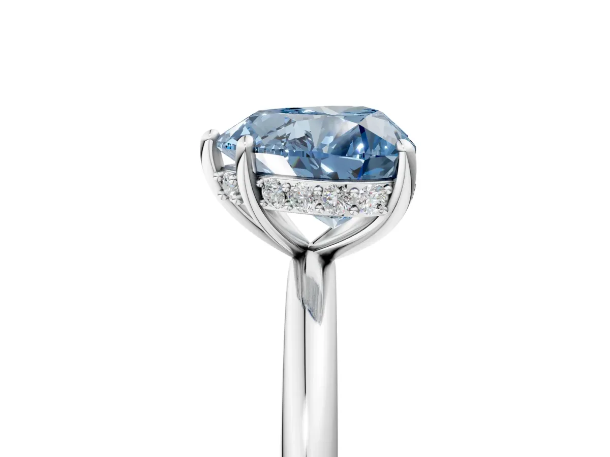 Fancy Blue Heart Cut Solitaire Diamond Ring with a Classic Band and Four-Prong Setting Platinum